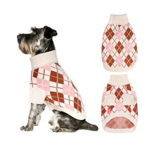 NEW - KYEESE Diamond Plaid Sweater for Small Dogs Turtleneck Comfy Coats XL